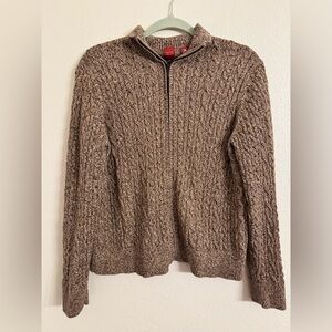 Valerie Stevens Woman’s Zip Up Brown Cable Knit Sweater Xl EUC